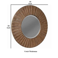 Transitional Sunburst Round Mirror with Wooden Frame, Brown - BM220483