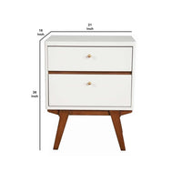 2 Drawer Wooden Nightstand with Angled Legs, White and Brown - BM220496