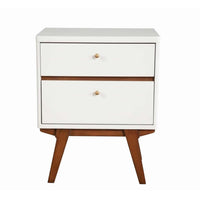 2 Drawer Wooden Nightstand with Angled Legs, White and Brown - BM220496