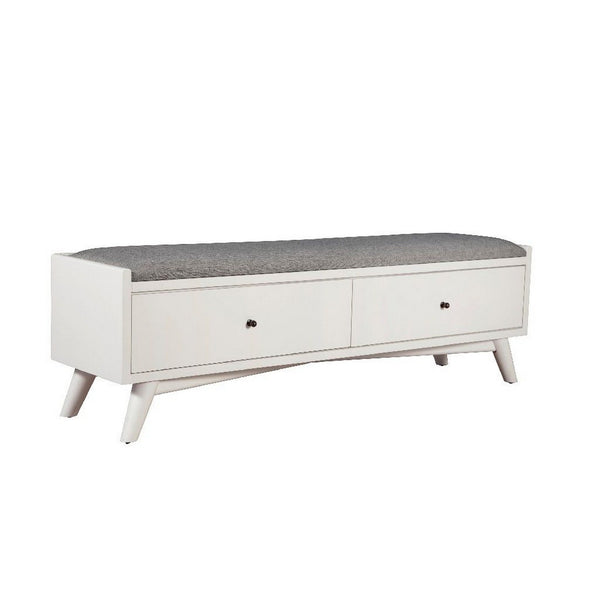 Benjara Fabric Upholstered Bedroom Bench with 2 Storage Drawers, White- BM220519