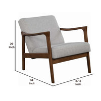 Fabric Upholstered Mid Century Wooden Lounge Chair, Gray and Brown - BM220535