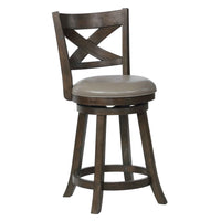 Curved Back Swivel Pub stool with Leatherette Seat,Set of 2, Gray and Brown - BM220560