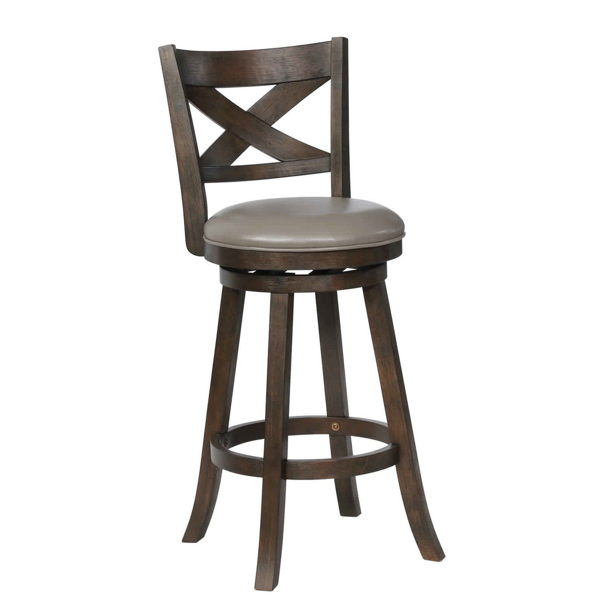 Curved Back Swivel Bar Stool with Leatherette Seat,Set of 2, Gray and Brown - BM220563