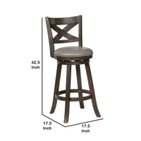 Curved Back Swivel Bar Stool with Leatherette Seat,Set of 2, Gray and Brown - BM220563