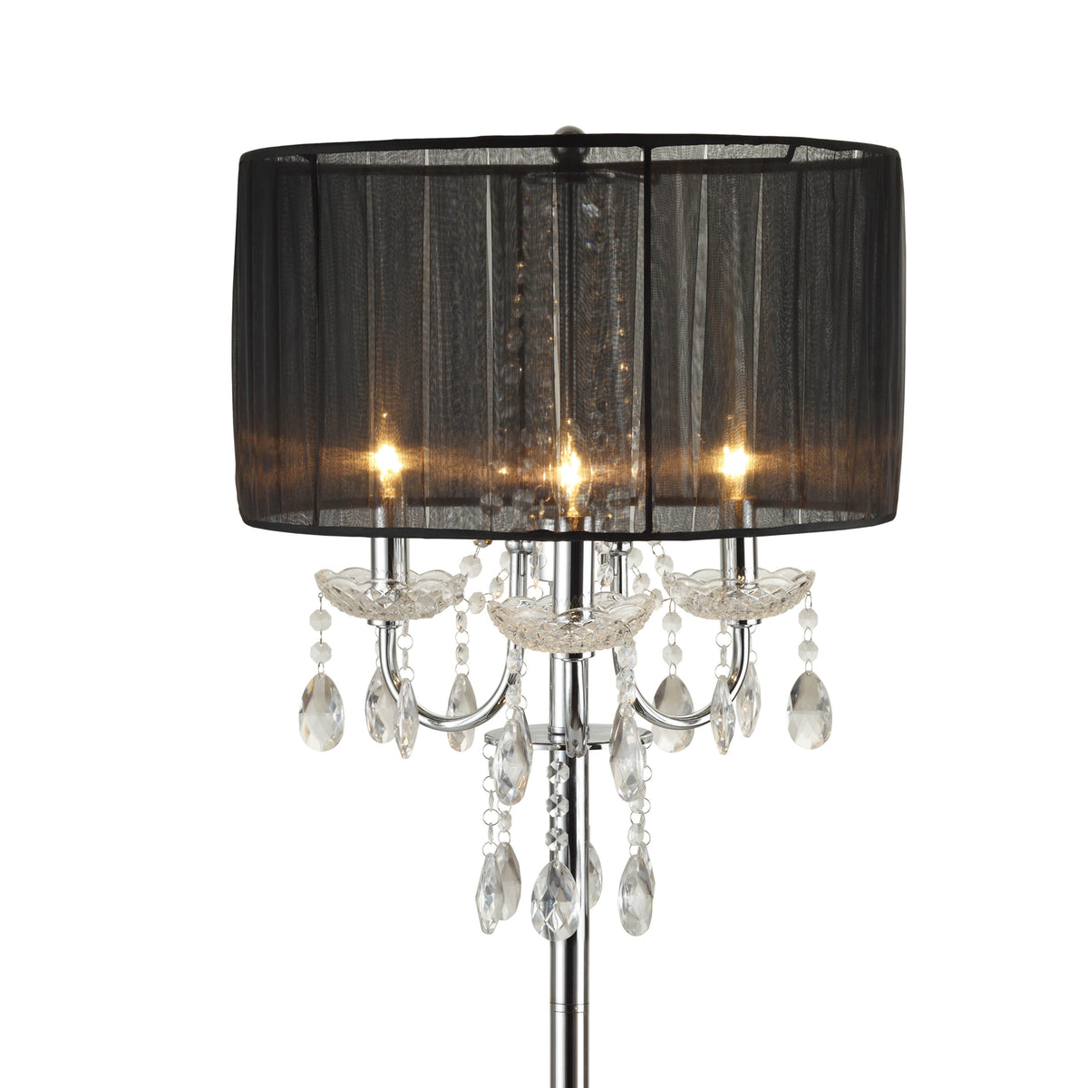 Round Fabric Wrapped Floor Lamp with Crystal Inlay, Gray and Silver - BM220568