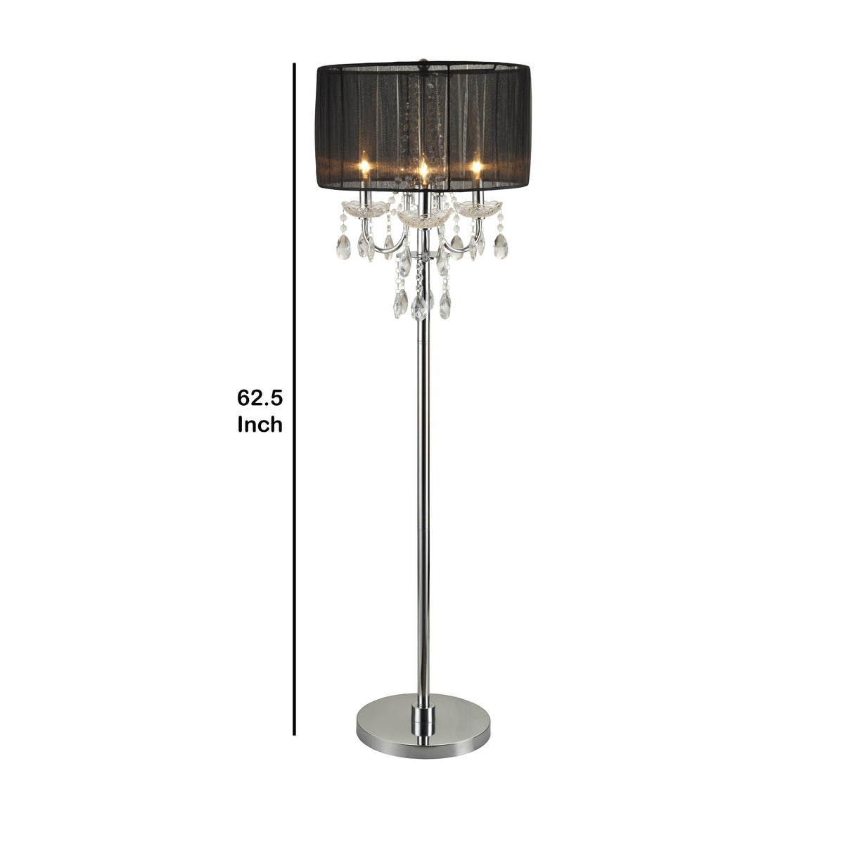 Round Fabric Wrapped Floor Lamp with Crystal Inlay, Gray and Silver - BM220568