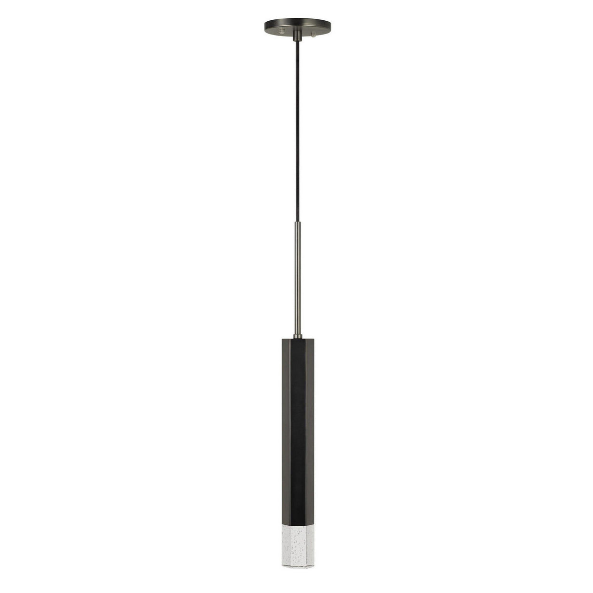 Hexagonal Metal Frame Single LED Light Pendant with Glass Diffuser, Black - BM220652