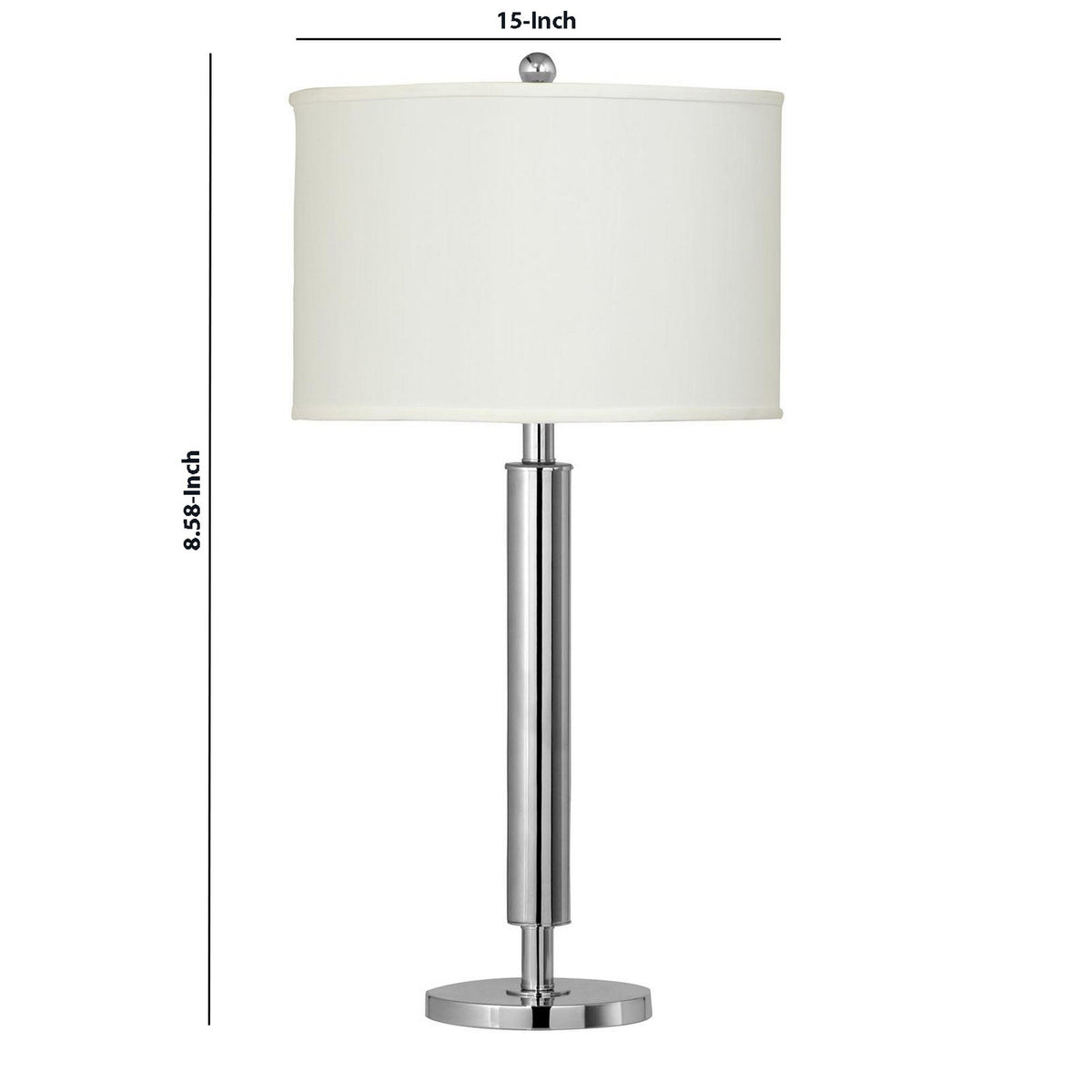 Metal Table Lamp with Tubular Support and Push Through Switch, Silver - BM220723