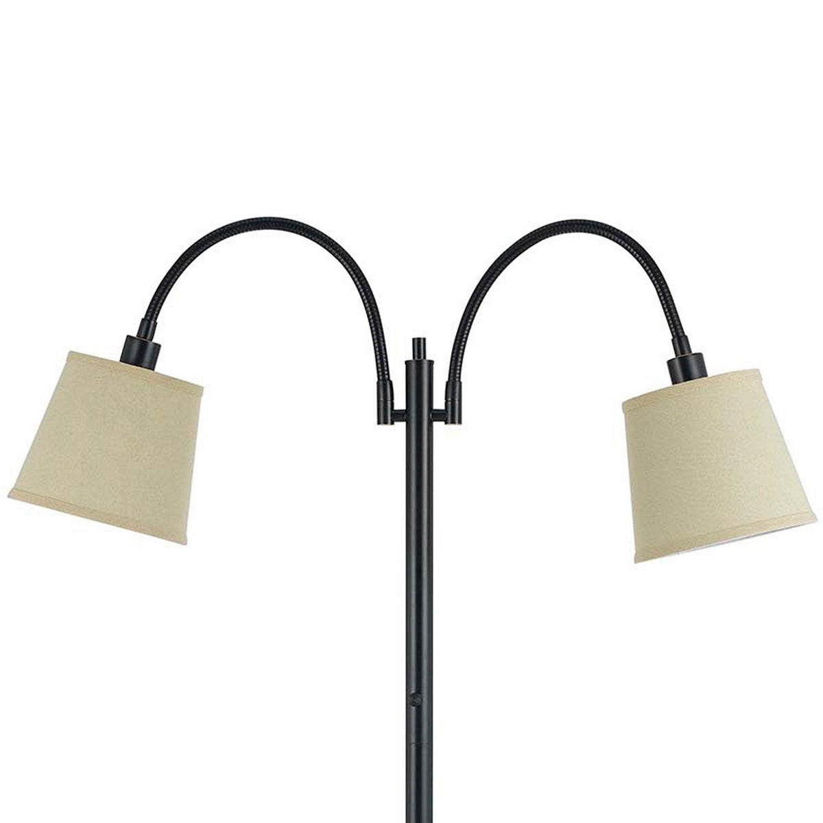 80 Watt Metal Floor Lamp with Dual Gooseneck and Uno Style Shades, Black - BM220842