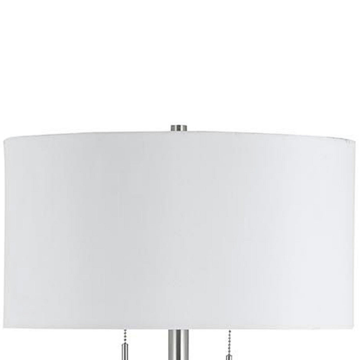 Metal Body Floor Lamp with Fabric Drum Shade and Pull Chain Switch, Silver - BM220845
