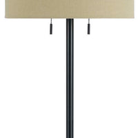 Metal Body Floor Lamp with Fabric Drum Shade and Pull Chain Switch, Black - BM220846