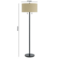 Metal Body Floor Lamp with Fabric Drum Shade and Pull Chain Switch, Black - BM220846