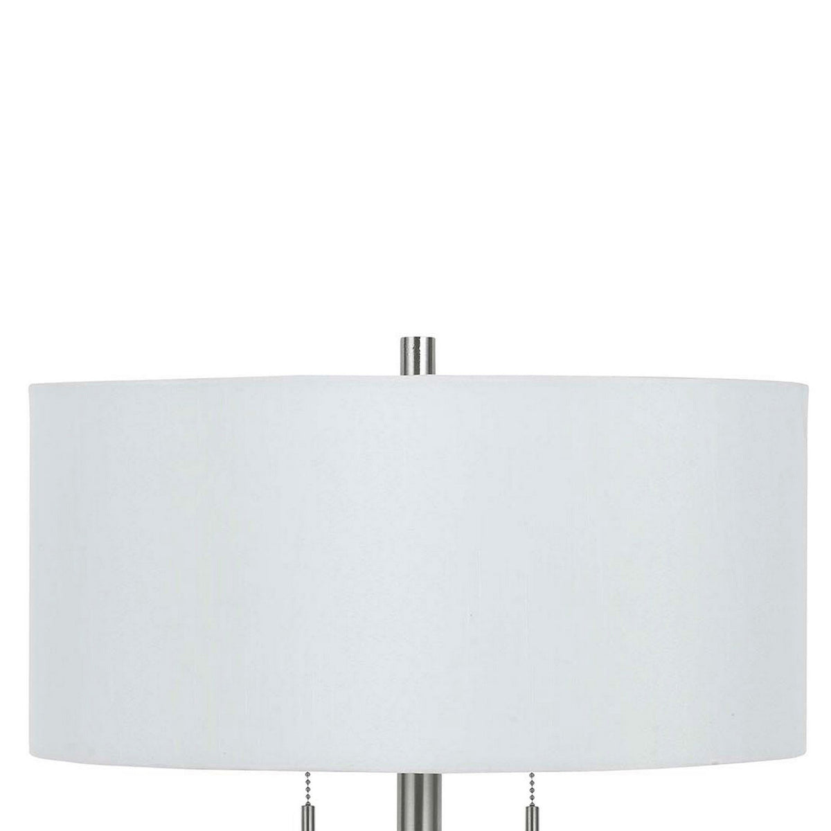 Metal Body Table Lamp with Fabric Drum Shade and Pull Chain Switch, Silver - BM220848