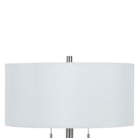 Metal Body Table Lamp with Fabric Drum Shade and Pull Chain Switch, Silver - BM220848