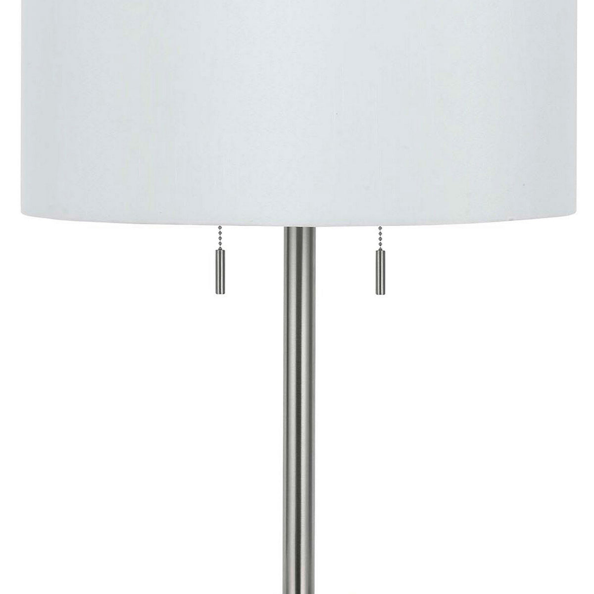 Metal Body Table Lamp with Fabric Drum Shade and Pull Chain Switch, Silver - BM220848