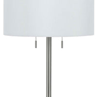 Metal Body Table Lamp with Fabric Drum Shade and Pull Chain Switch, Silver - BM220848