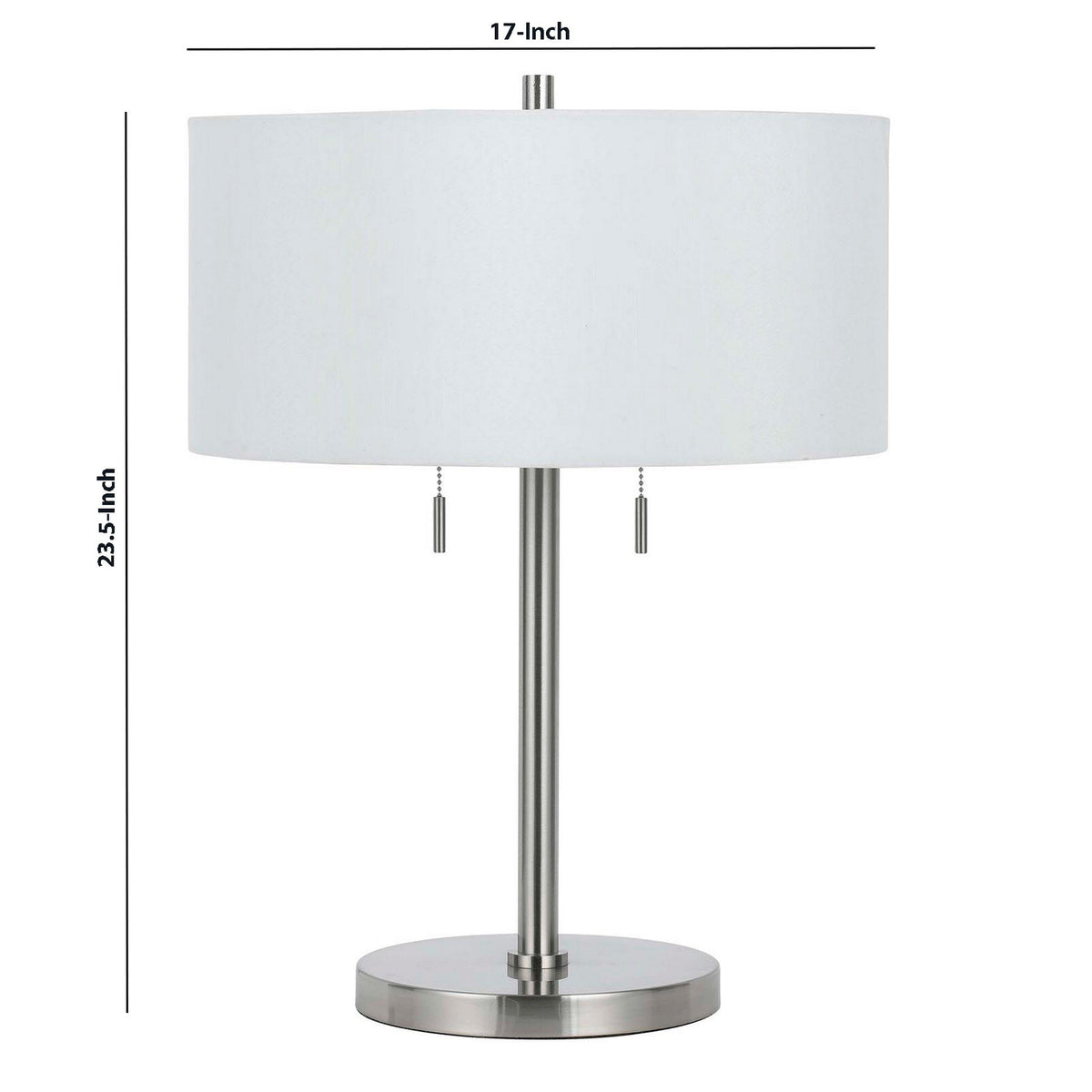 Metal Body Table Lamp with Fabric Drum Shade and Pull Chain Switch, Silver - BM220848