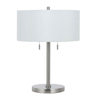 Metal Body Table Lamp with Fabric Drum Shade and Pull Chain Switch, Silver - BM220848