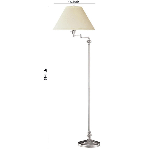 150 Watt Metal Floor Lamp with Swing Arm and Fabric Conical Shade, Silver - BM220860