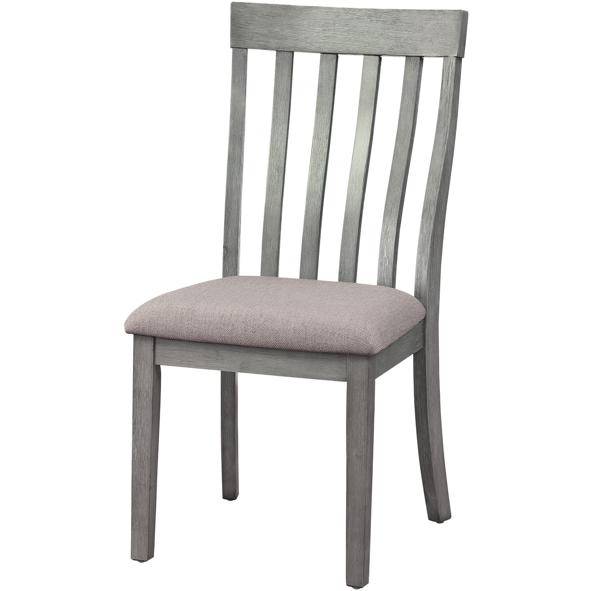 Vertical Slatted Curved Back Side Chair with Fabric Seat, Set of 2, Gray - BM220888
