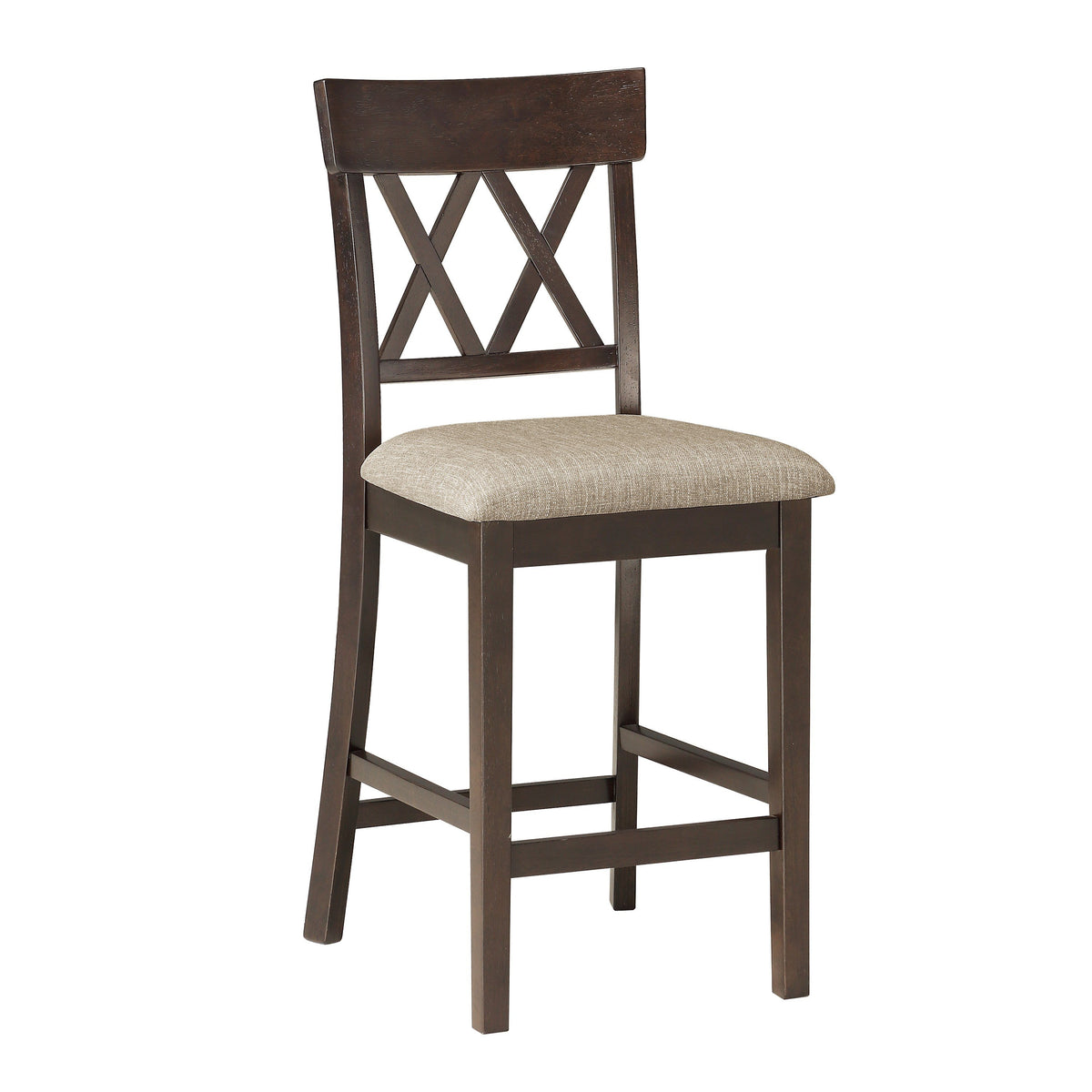 Fabric Wooden Counter Height Chair with Double X Back Design, Brown - BM220898