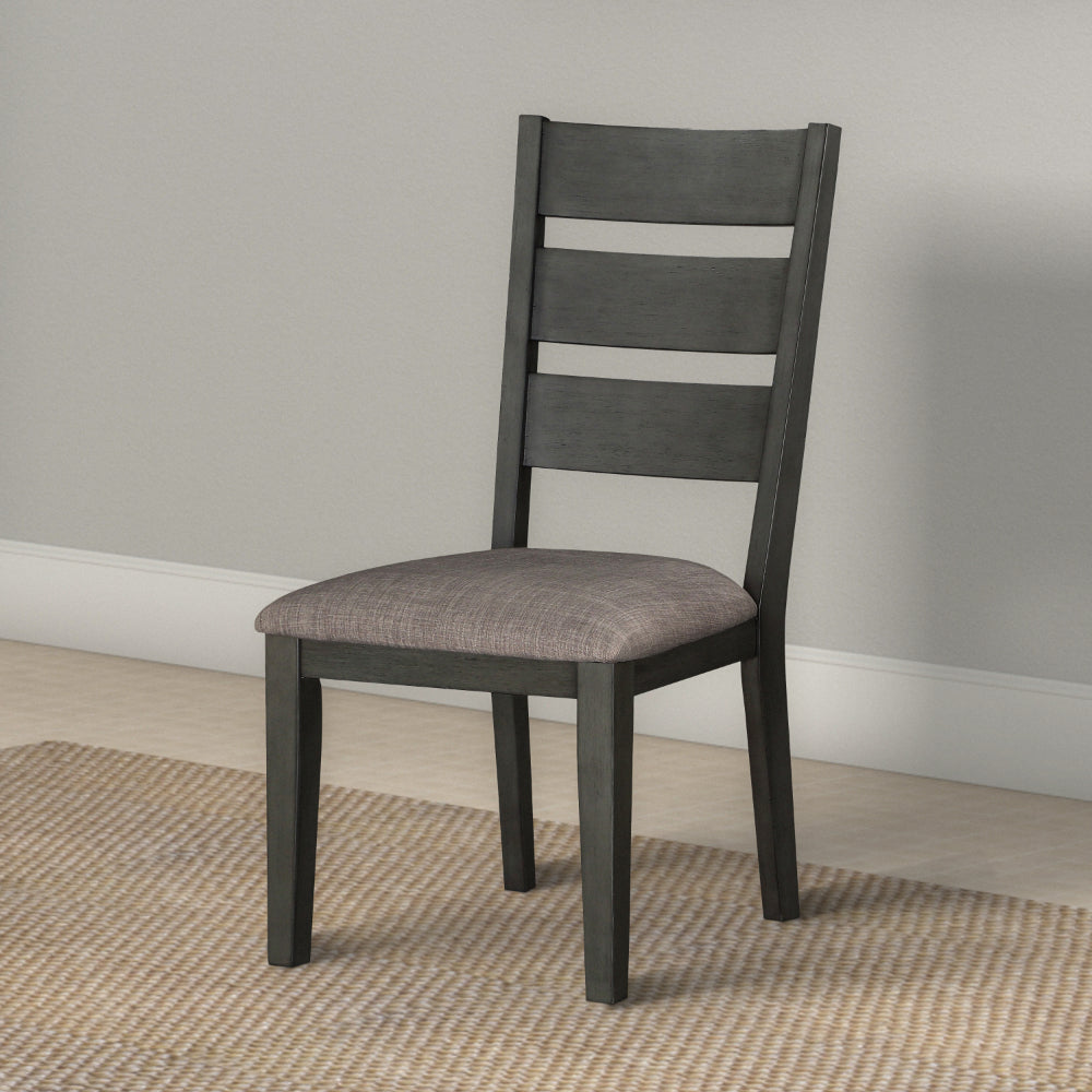 Transitional Wooden Side Chair, Fabric Padded Seat, Set of 2, Gray - BM220920