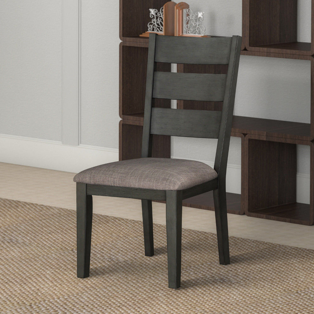 Transitional Wooden Side Chair, Fabric Padded Seat, Set of 2, Gray - BM220920