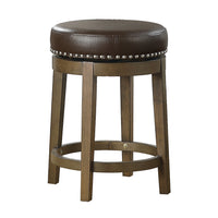 25 Inch Counter Height Swivel Stool, Nailhead Trim, Leatherette Seat, Set of 2, Brown - BM220922