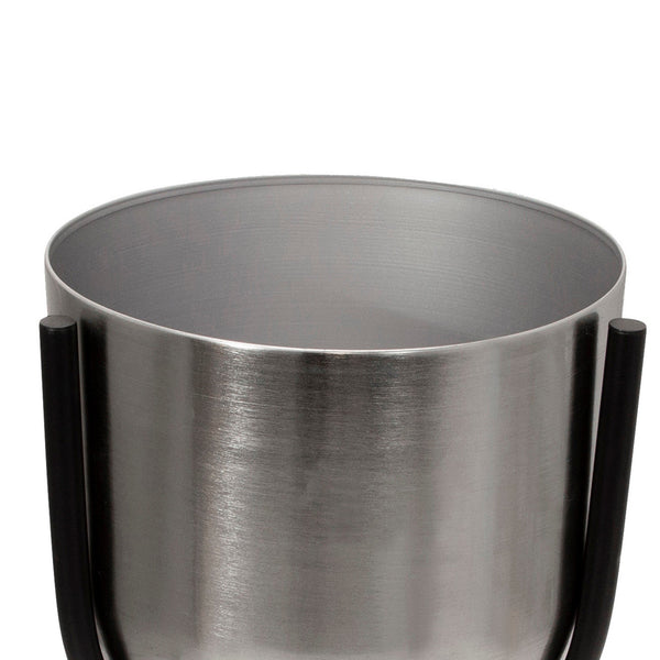 Round Metal Planter with Tripod Base, Silver and Black - BM220976