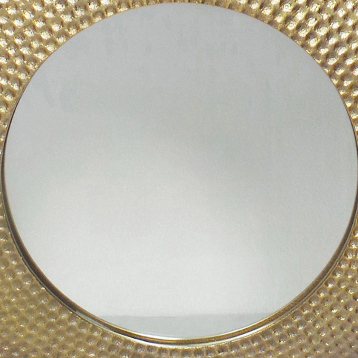 Hammered Metal Frame Round Standing Mirror with Block Base, Large, Gold - BM220979