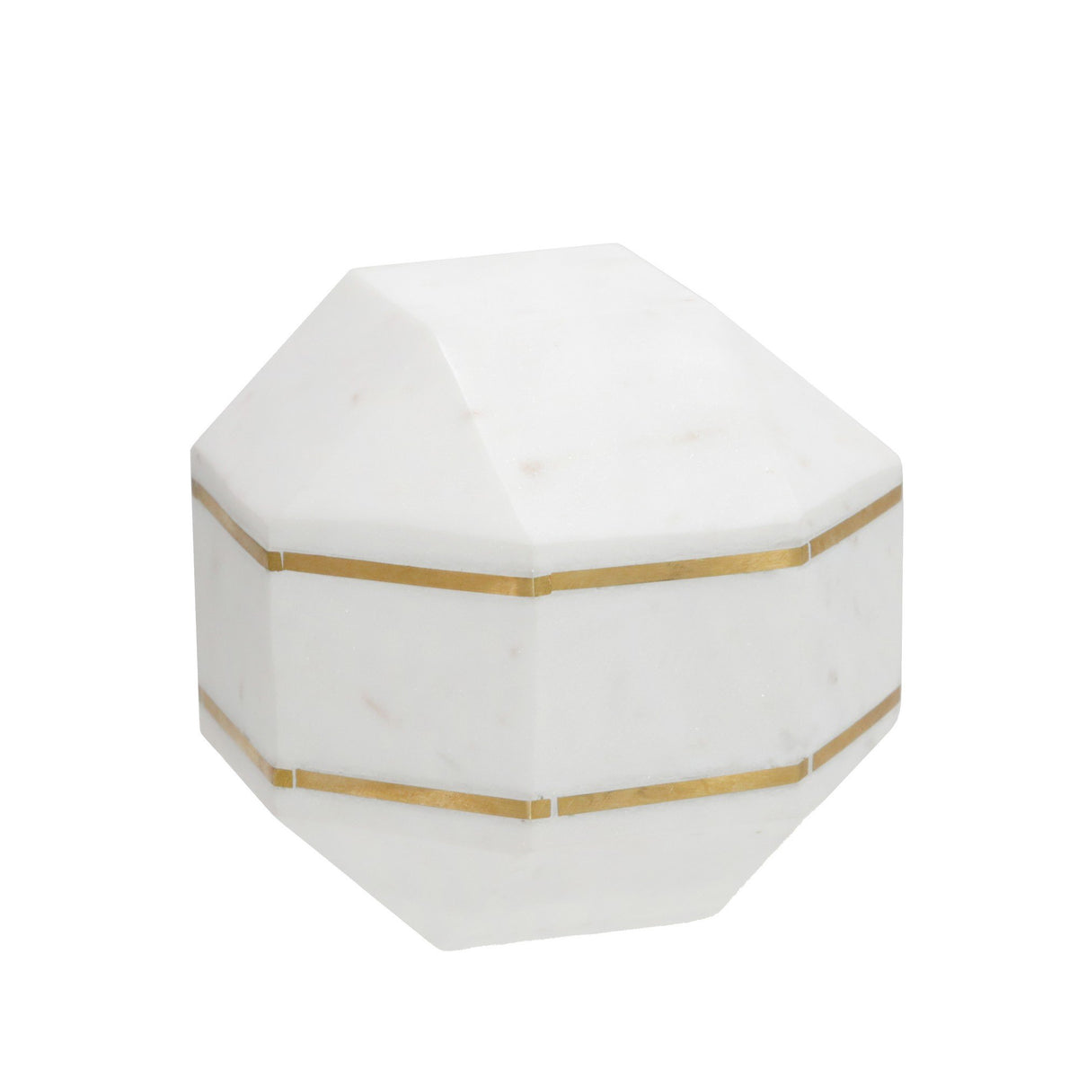 6 Inches Marble Frame Octagonal Orb with Stable Base, White - BM221017