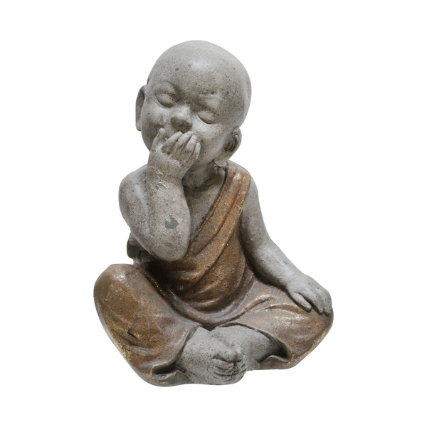 Polyresin Baby Monk Figurine with Covered Mouth, Weathered Gray - BM221082