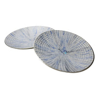 Round Metal Plate with Hammered Details, Set of two, White and Blue - BM221115
