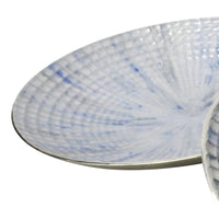 Round Metal Plate with Hammered Details, Set of two, White and Blue - BM221115