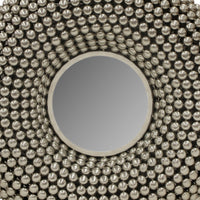 31 Inch Metal Wall Decor with Mirror and Studded Nail Accents, Silver - BM221137