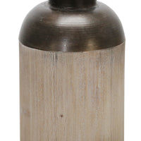 15 Inch Metal Jar with Wooden Accent and Flared Opening,Black and Brown - BM221171