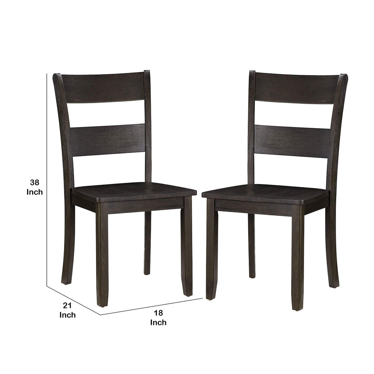 Transitional Wooden Side Chair with Ladder Backrest, Set of 2, Dark Brown - BM221384