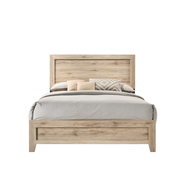 Wooden Queen Bed with Rectangular Headboard and Rough Hewn Texture, Brown - BM221407