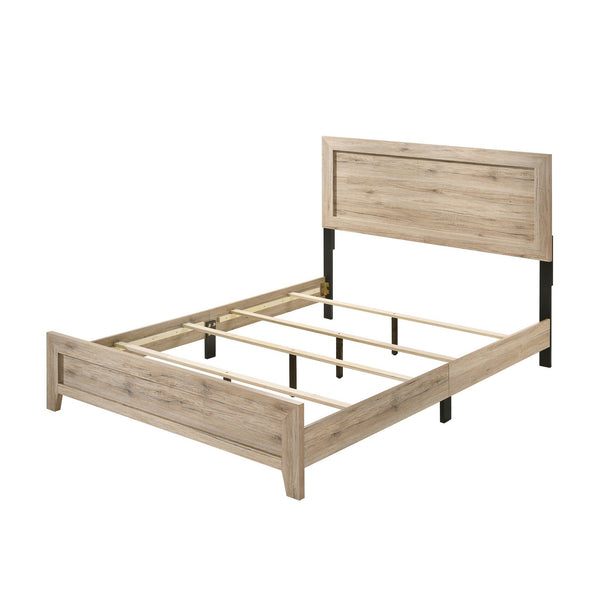 Wooden Queen Bed with Rectangular Headboard and Rough Hewn Texture, Brown - BM221407