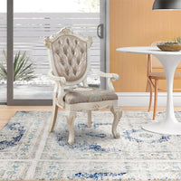 Wooden Arm Chair with Floral Patterned Padded Seat, Set of 2,White and Gold - BM221497