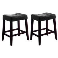 Wooden Stools with Saddle Seat and Button Tufts, Set of 2, Black and Brown - BM221549