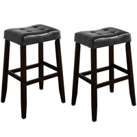 Wooden Stool with Saddle Seat and Button Tufting, Set of 2, Black and Brown - BM221551