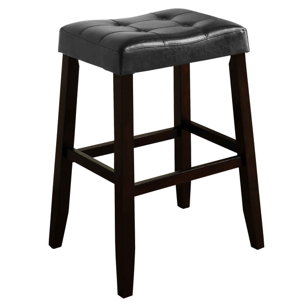 Wooden Stool with Saddle Seat and Button Tufting, Set of 2, Black and Brown - BM221551