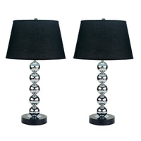 27 Inch Modern Table Lamp, Spindle Design Body, Set of 2, Black, Chrome - BM221556
