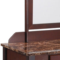 Wood and Faux Leather Vanity Set with Faux Marble Top, Brown - BM221619
