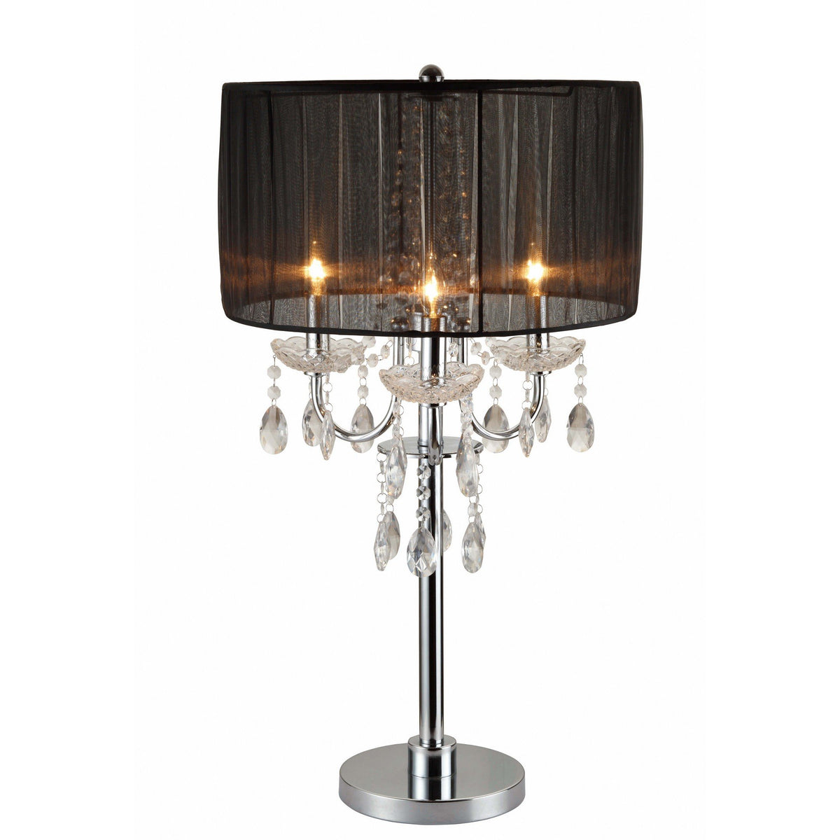 Metal Chandelier Table Lamp with Crystal Accent, Set of 2,Black and Chrome - BM221626