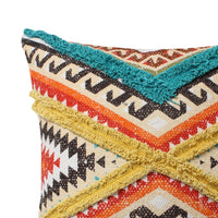 18 x 18 Square Cotton Accent Throw Pillow, Aztec Tribal Inspired Pattern, Trimmed Fringes, Set of 2, Multicolor - BM221647