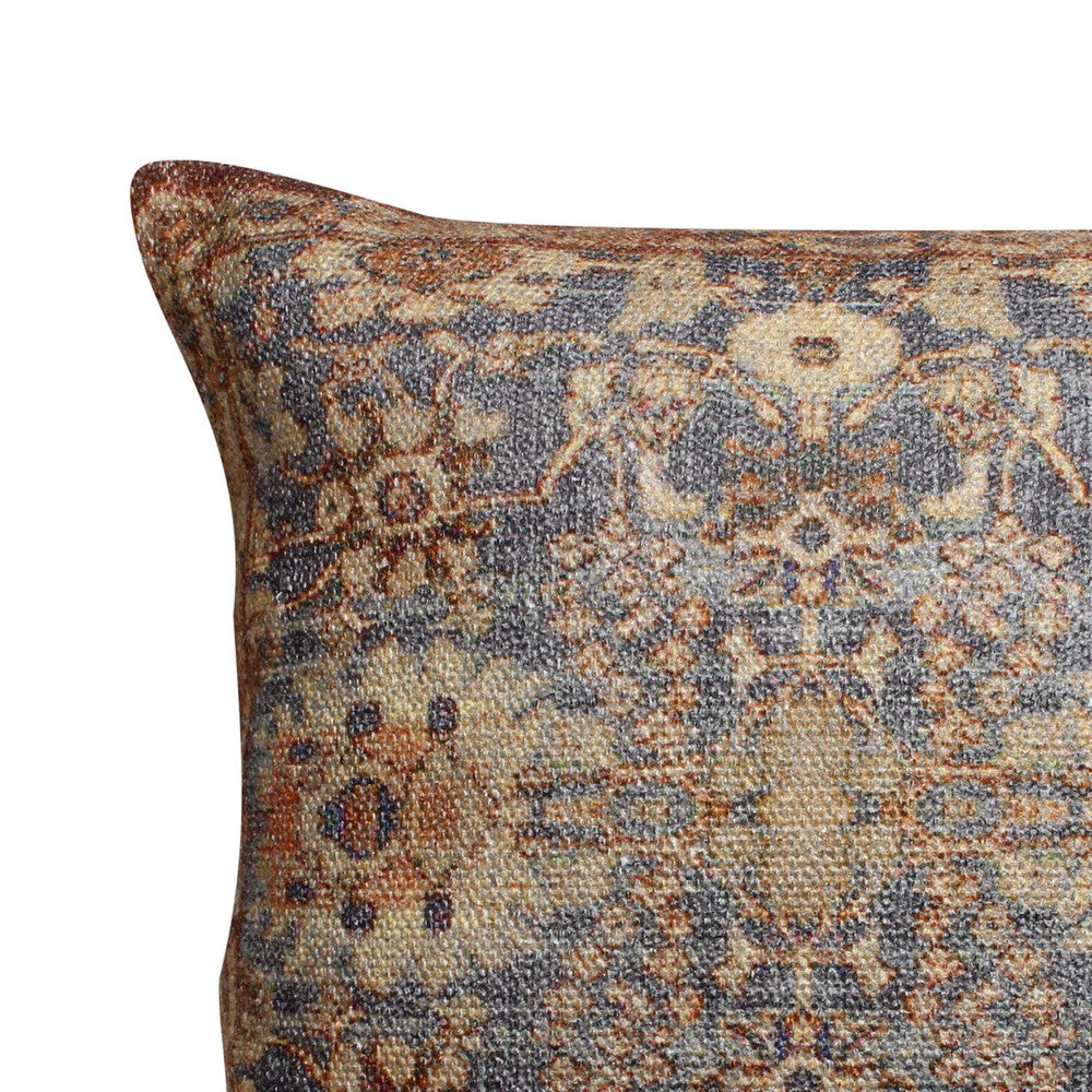 Gib 18 x 18 Handcrafted Square Cotton Accent Throw Pillow, Ornate Vintage Floral Pattern, Blue, Brown - BM221661