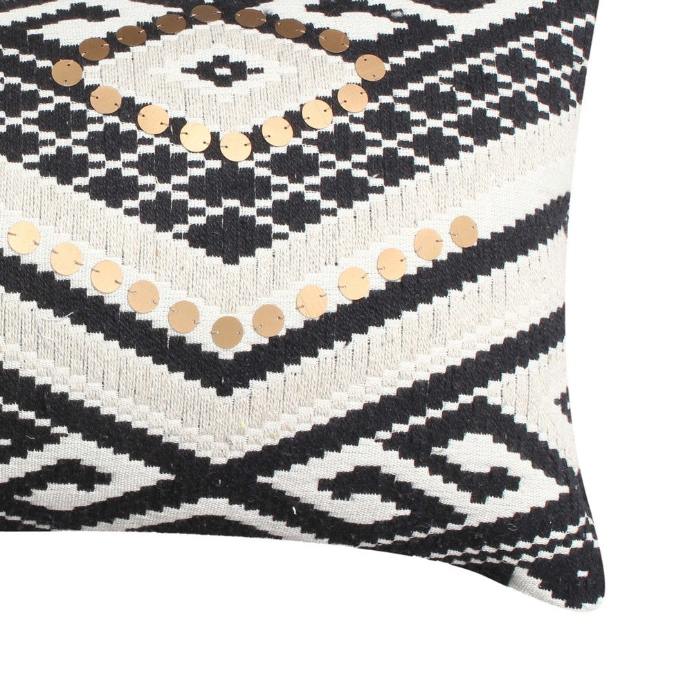 Buy 12 x 20 Rectangular Handwoven Jacquard Accent Lumbar Throw Pillow,  Sequins, Geometric Design, Set of 2, White, Black By The Urban Port