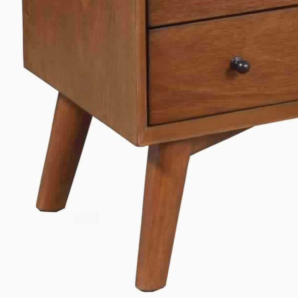 2 Drawer Wooden Nightstand with Open Compartment and Splayed Legs, Brown - BM222486